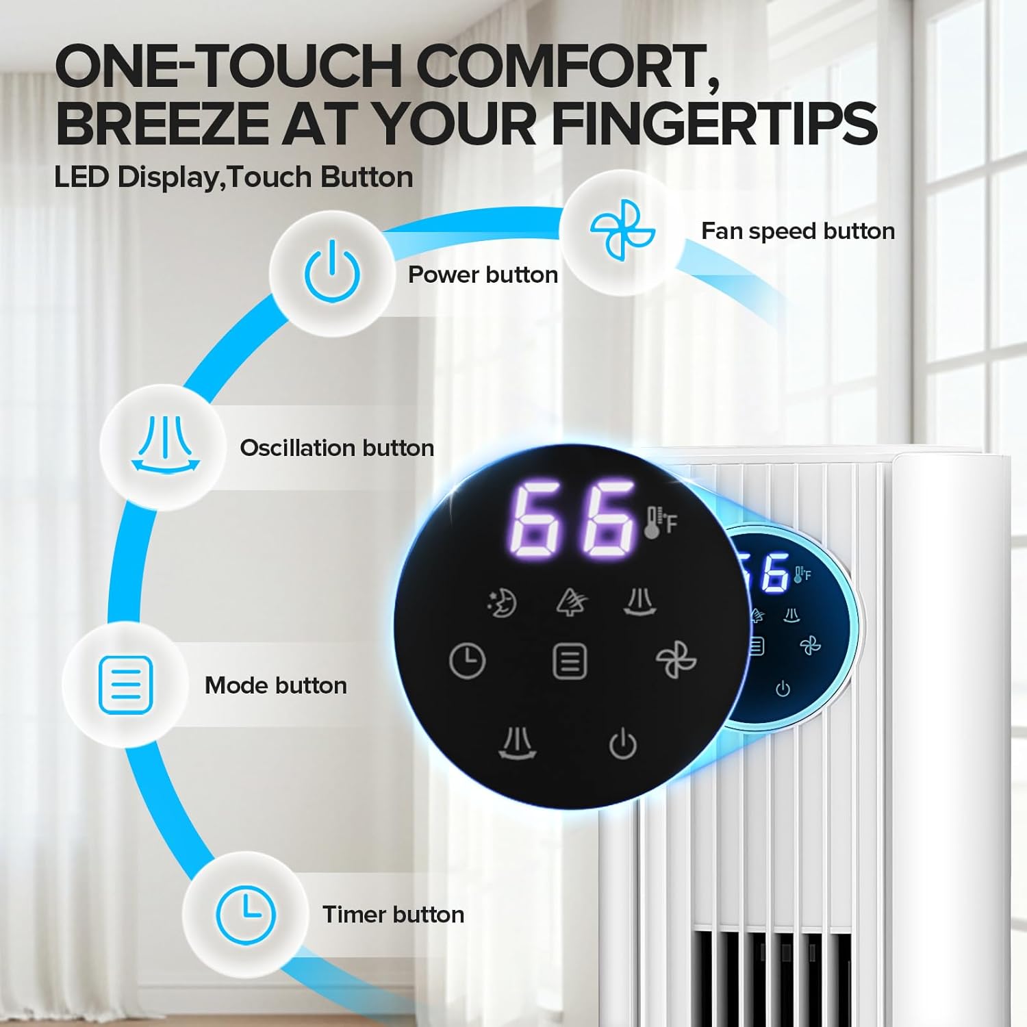 Tower Fan for Bedroom, Standing Bladeless Fan that Blows Cold Air for Home, 85° Oscillating Quiet Cooling Floor Fans with Remote, 12H Timer, 23ft/s Velocity, 3 Speeds, 4 Modes, 36 inch (White)