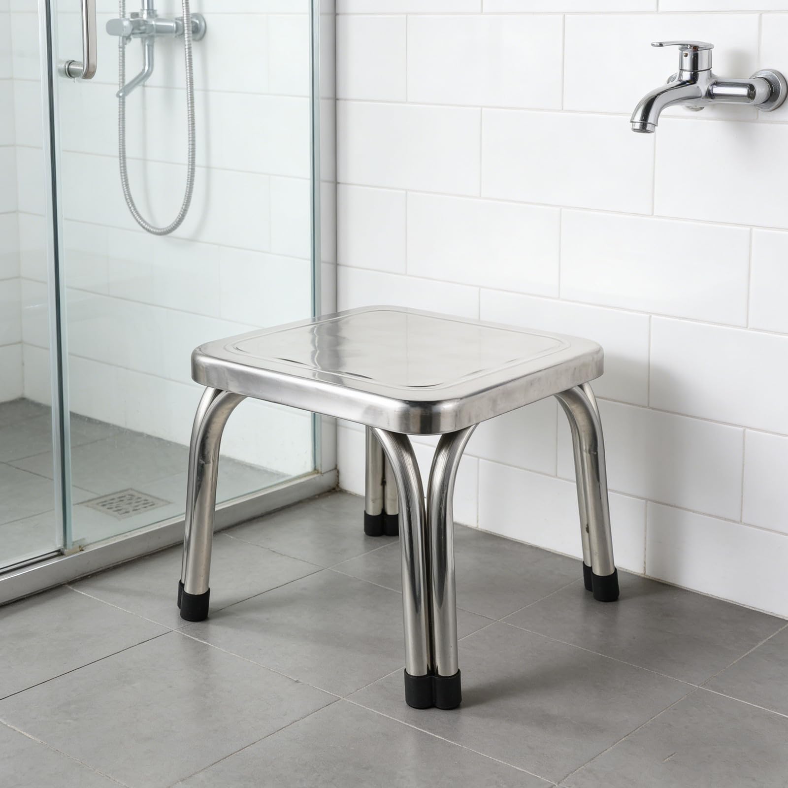 Taburete de Acero Inoxidable Antideslizante y Resistente al Agua para Baño y Balcón, Taburete Compacto para Adultos y Personas Mayores, Banco Seguro y Duradero