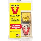 Victor Easy Set Mouse Trap 4 Pack M033 - Wooden Easy Set Mouse Trap - Prebaited, 16 Traps Total