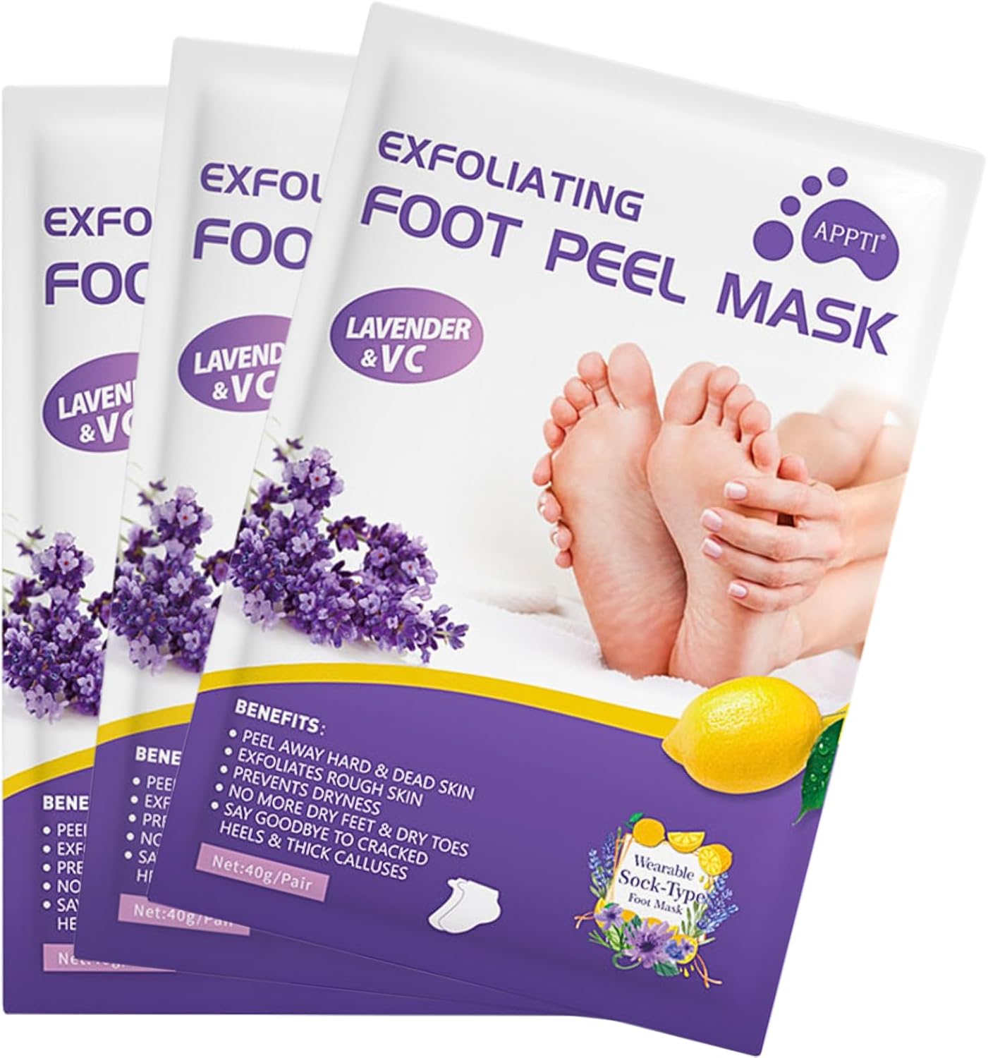 3 Pairs Foot Peel Mask for Hard Skin, Exfoliating Foot Peel Mask, Callus Remover for Feet, Foot Moisturiser Socks for Foot Care, Cracked Heel, Dead & Dry Skin, Foot Mask for Women & Men – Lavender