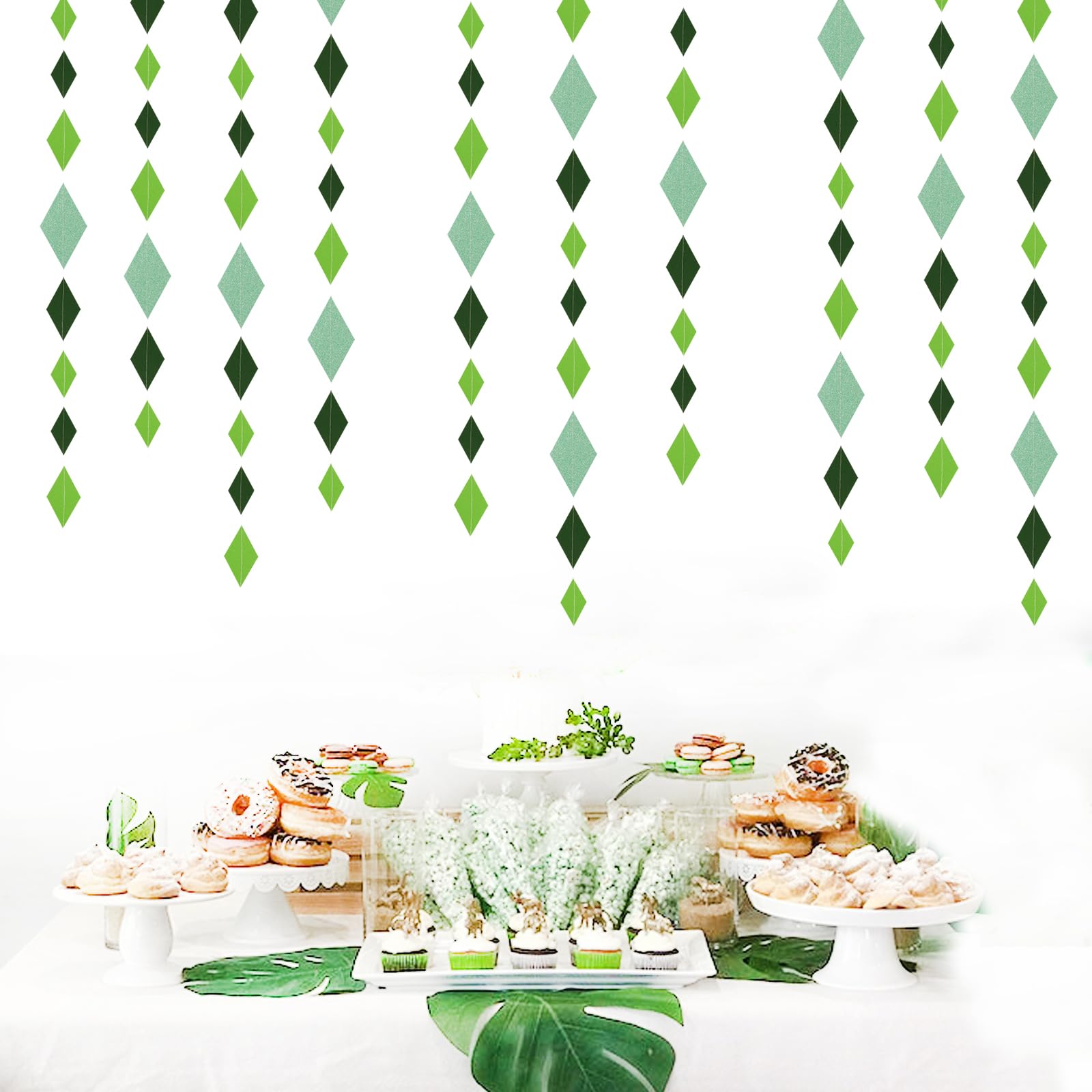Ghirlanda di carta verde per feste, 11,9 m, per primavera ed estate, da appendere, per compleanno, matrimonio, fidanzamento, baby shower, San Patrizio Hugtmr