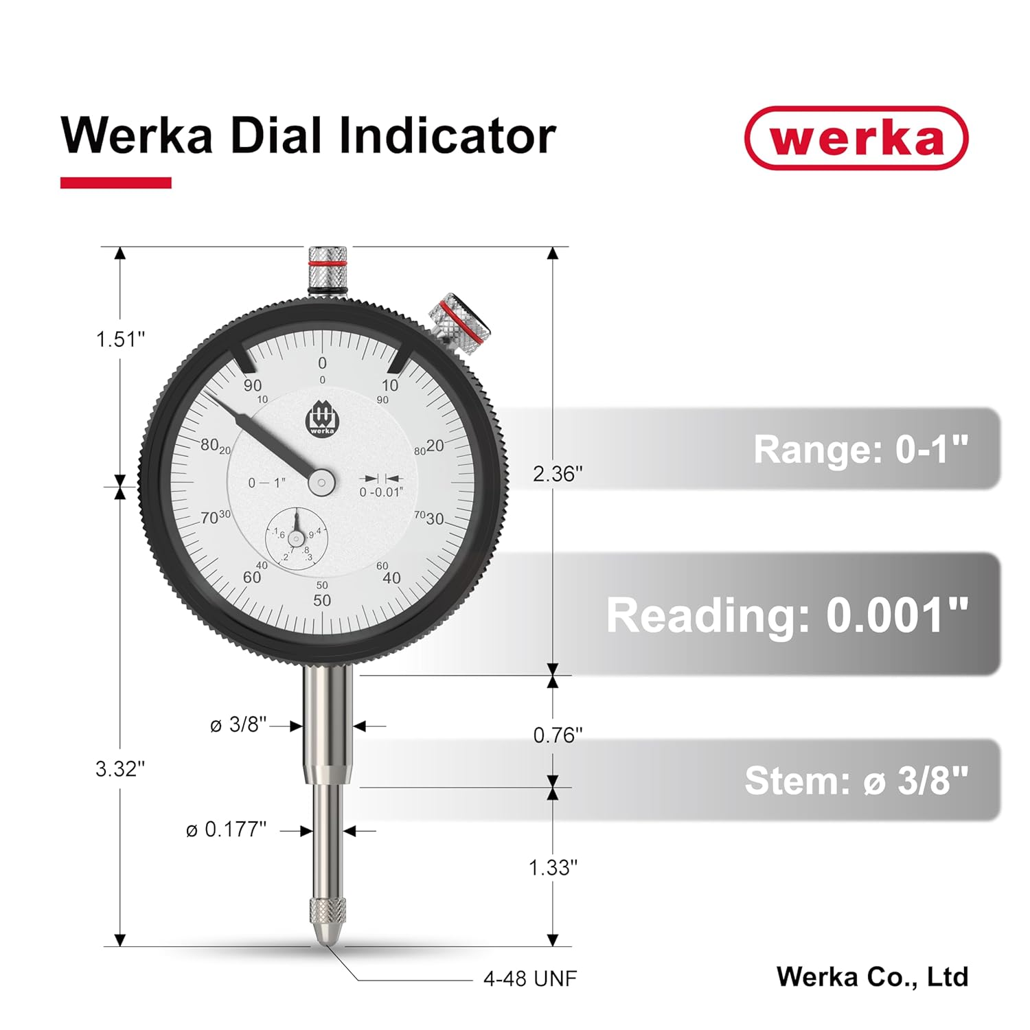 Professional Dial Indicator, 0-1 Inch Range, 0.0005 Inch Graduation, Precision Measurement Gauge with Lug Back