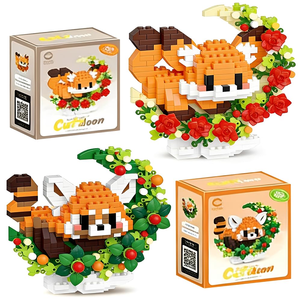 Red Panda Animal Building Blocks, 2 Cute Animals Micro Blocks Set- Gift for Adults and Children, Animal Micro Building Blocks Suit For Children 3+ Years Old