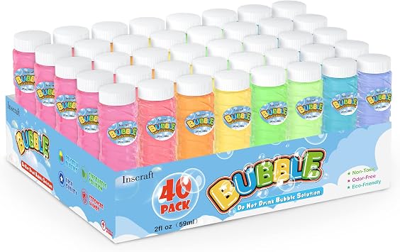 INSCRAFT 40 Pack Bubbles Solution Bulk, Party Favors for Kids Adults, 8 Colors Bottles with Wands for Birthday, Summer Toy, Weddings, Outdoor Activity, Refill for Bubbles Machine Blower