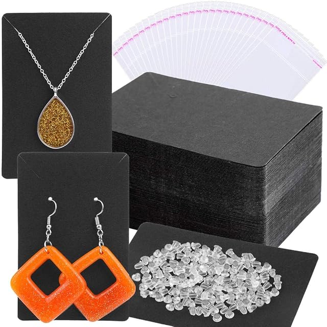 Earring Cards, Anezus Earring Packaging Holder Cards Earring Display Cards with Earring Bags and Earring Backs for Necklace Jewelry Packaging Black