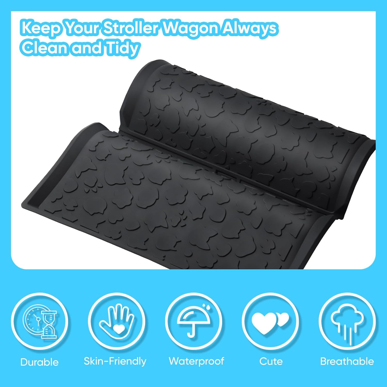 All Weather Mat for Jeep Wrangler Deluxe 4 Seater Stroller Wagon- Waterproof Silicone Floor Pad Accessory Protect from Mess, Dirt, and Water (Black)