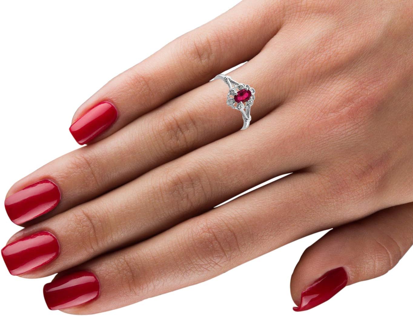 Diamond2Deal 925 Sterling Silver Created Ruby and Diamond Solitaire Ring Size 7