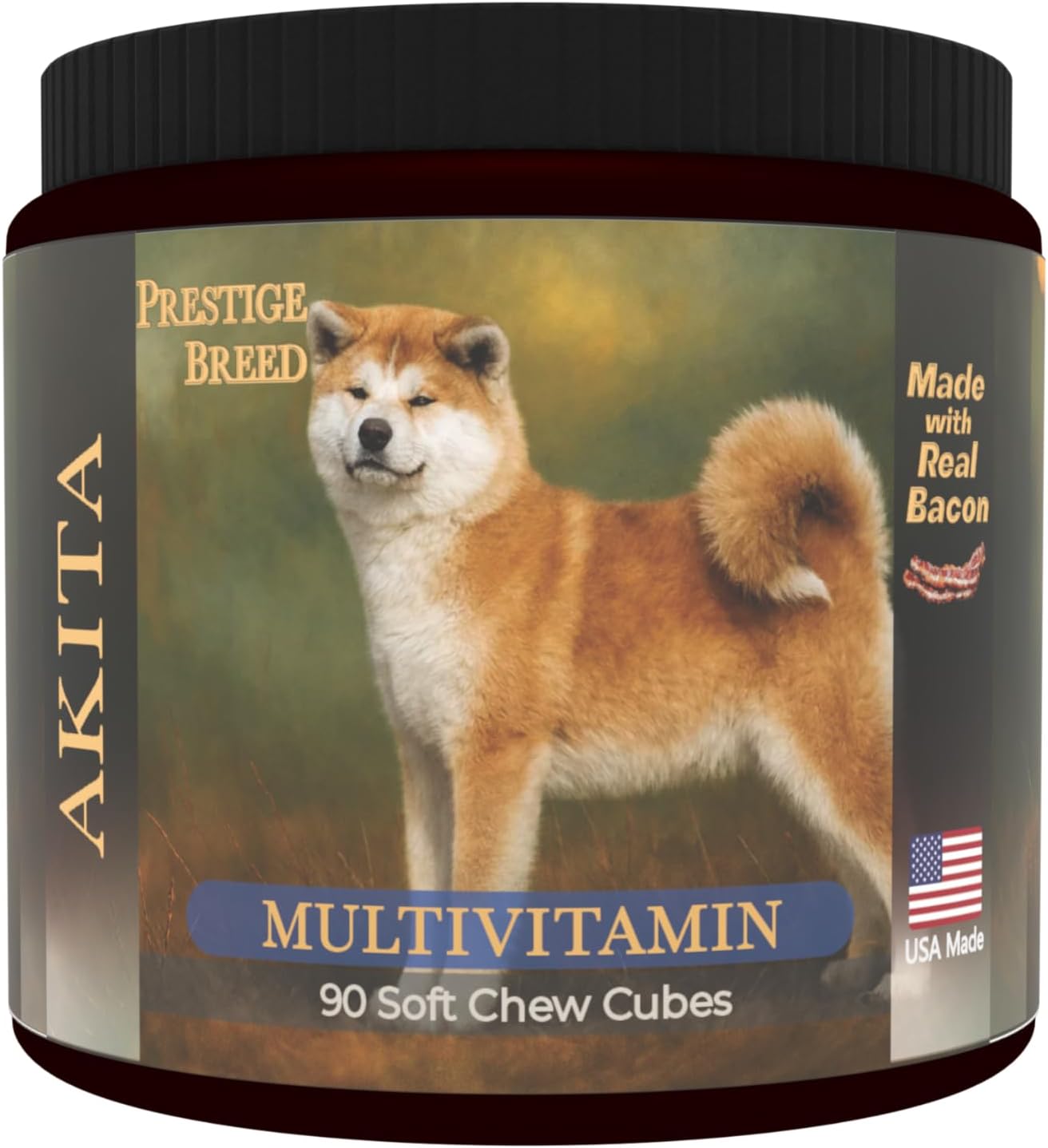 Akita Multivitamins, 90 Count, Made in the USA with Real Bacon.