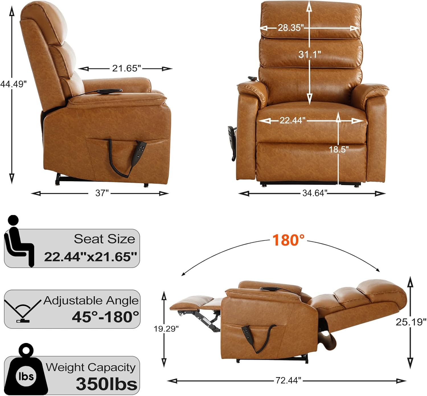 cinkehome Dual Motor Power Lift Chairs Recliner for Elderly, Small Lay Flat Power Lift Recliner with Massage Heat, Infinite Position, High Back, Remote Control