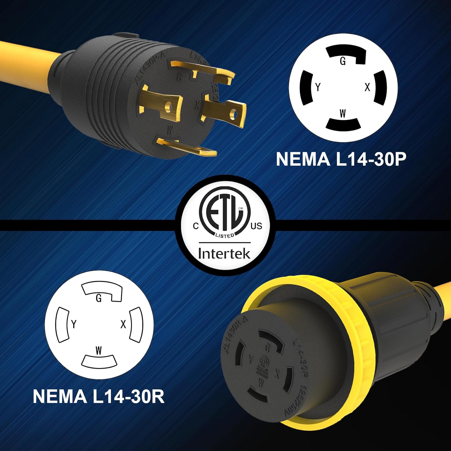 30 Amp 4 Prong Generator Cord and 30 Amp Pre-Drilled Inlet Box Heavy Duty NEMA L14-30 SJTW 125/250V 7500W 10 Gauge House Power ETL Listed 50FT Extension Cord Blackout Emergency Hurricane