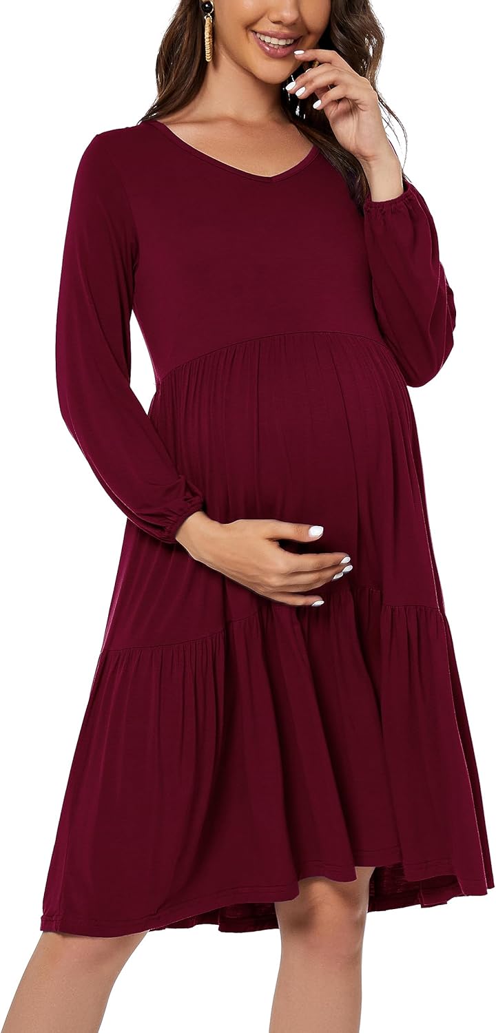 Smallshow Women's Maternity Dress Ruffle Long Sleeve Pregnancy Clothes - Image 4