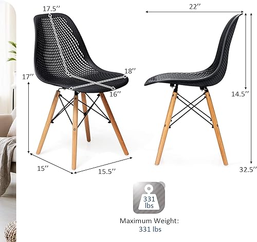 Miniatura 3 de KOTEK Juego de 4 sillas de comedor, sillas laterales de plástico moldeado DSW con diseño de malla, patas de madera maciza, sillas laterales modernas