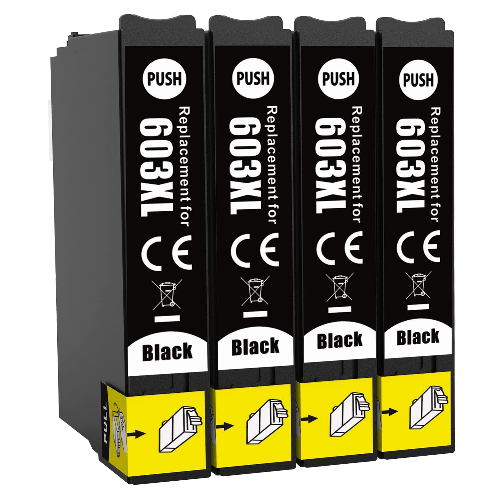 4X 603XL Black Ink Cartridges Replacement for Epson 603 Ink Cartridges for Epson Expression Home XP-2100 XP-2105 XP-3100 XP-3105 XP-4100 XP-4105, Workforce WF-2810 WF-2830 WF-2835