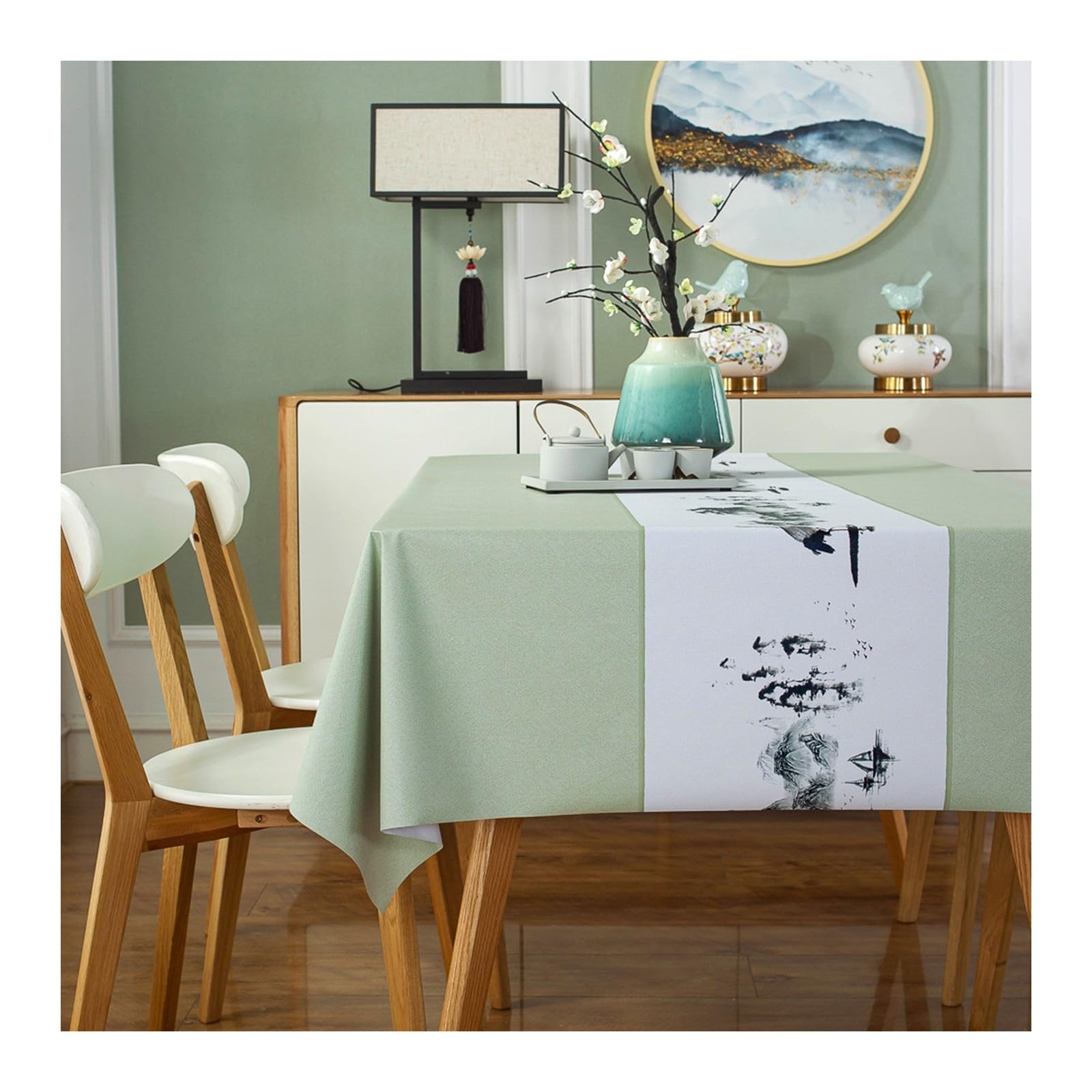 Nappe de table imperméable facile a nettoyer KnSam 140x300cm PVC anti-taches vert clair