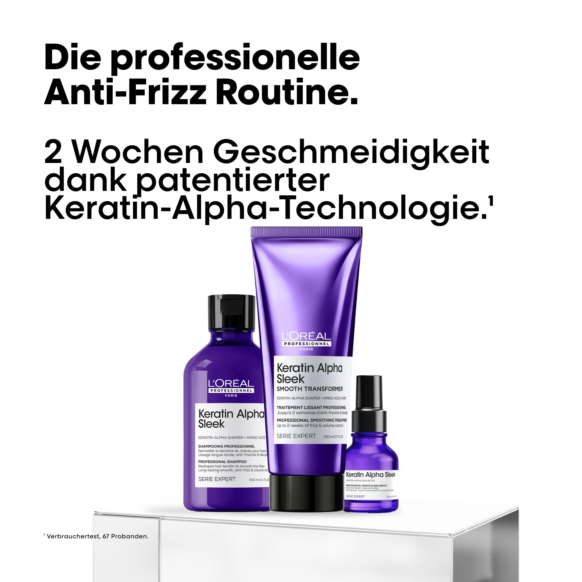 L'Oréal Professionnel Keratin Alpha Sleek Trio Set – Shampoo, Smooth Transformer & Serum gegen Frizz, für maximale Geschmeidigkeit & Glanz – Professionelles Haarpflege-Bundle