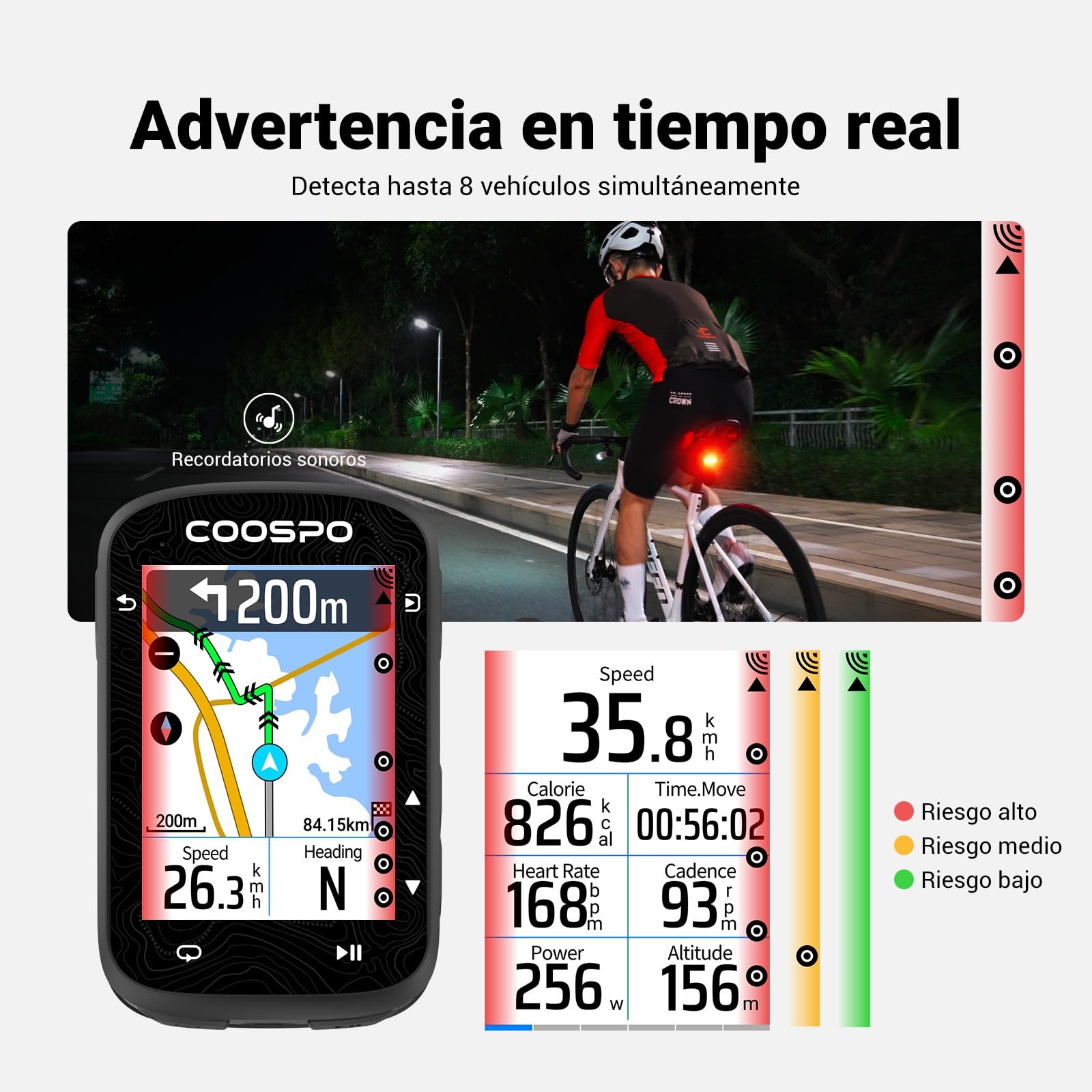 COOSPO TR70 Luz Trasera Radar Inteligente Bicicleta, 140m Detección, Bluetooth & Ant+ Conexión Dual, 7 Modos, 40h Batería, IP67 Impermeable VTT & Carretera