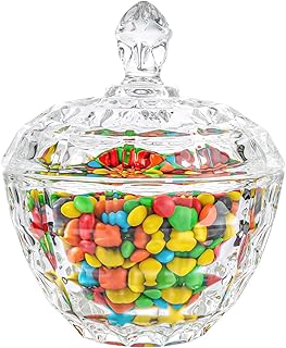 Glass Candy Dish with Lid Decorative Covered Food Storage Organization Clear Sugar Bowl Container Crystal Glass Candy Jar for Home Kitchen Party