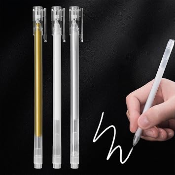 3 Colours Gel Pens for Highlights Set 0.5 mm Line Width Waterproof Gold Silver White Pen Gel Pens White Fast Drying Gel Pen Set for Drawings and Highlighting