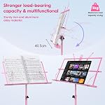 Music Stand New bee Foldable & Portable Metal Sheet Music Stand with Carrying Bag, Adjustable Podium Stand with Tripod Base and Sheet Music Folder - Pink