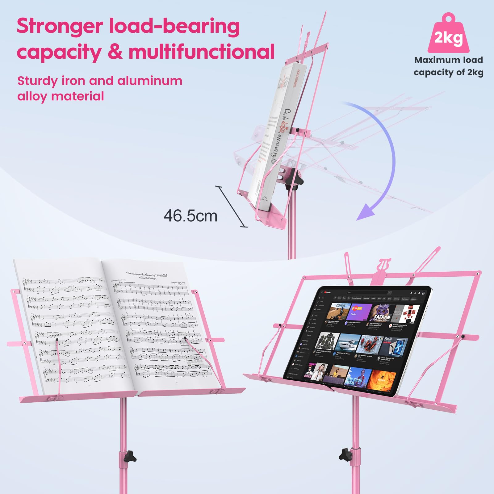 New Bee Music Stand, Music Stands for Sheet with Carrying Bag Metal Sheet Music Stand Portable - Image 3