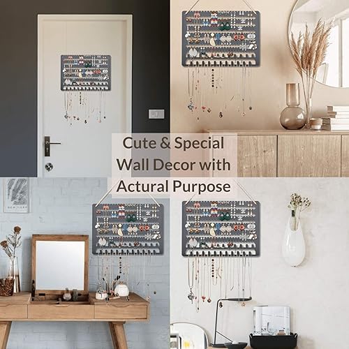 Miniatura 3 de Organizador de joyas de madera montado en la pared, organizador de joyas colgante, organizador de aretes, soporte para collar, pulsera sobre la