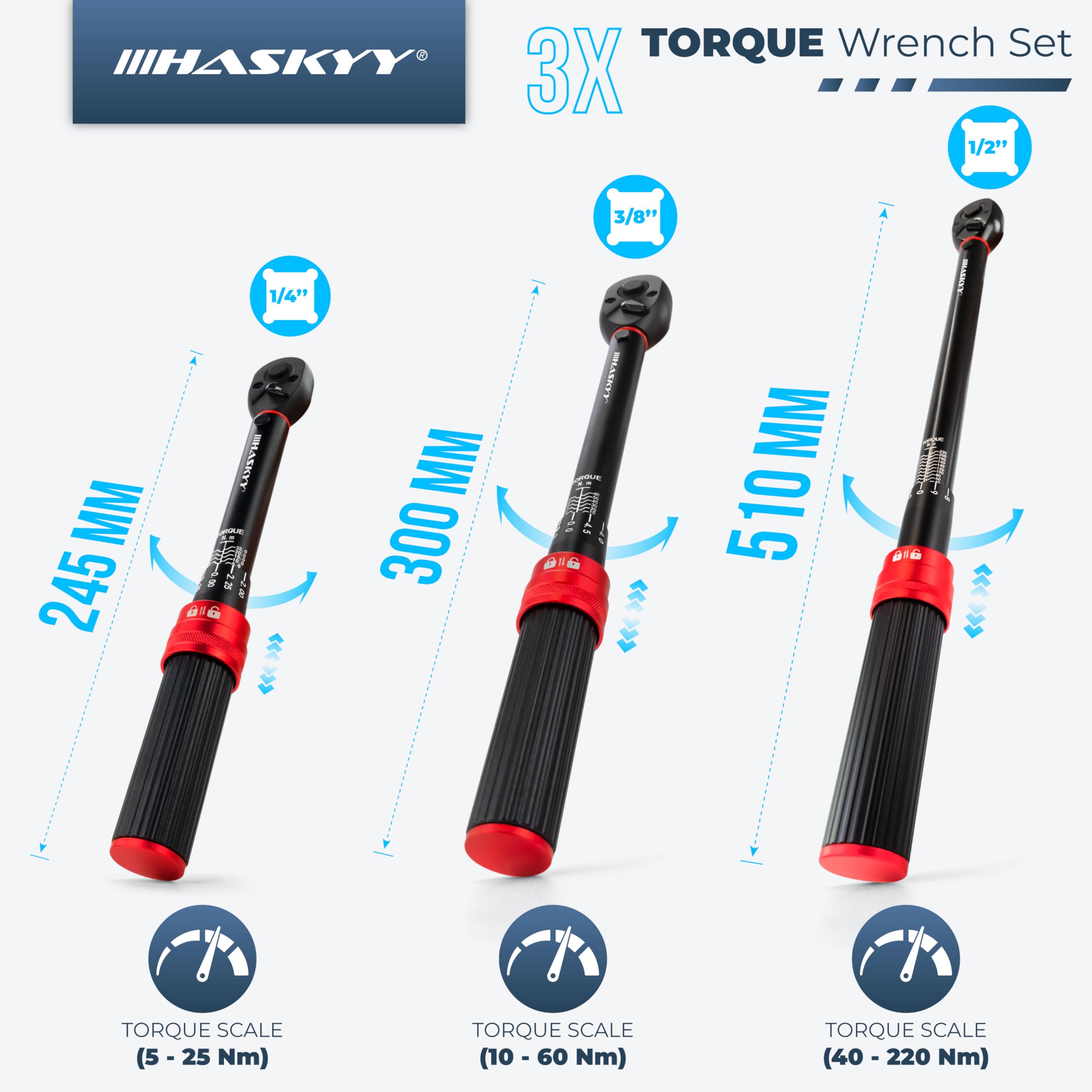 Set Di Chiavi Dinamometriche Da 1/4 E 3/8 E 1/2 Pollici, 3-25 - Foto 2