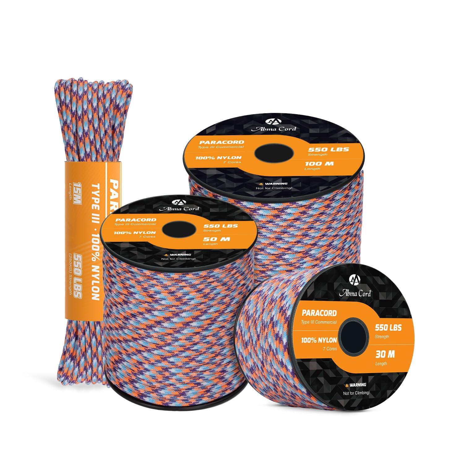 Corda Paracord 100 Piedi 550 Libbre – Blu Sottile Per Sopravvivenza E Campeggio