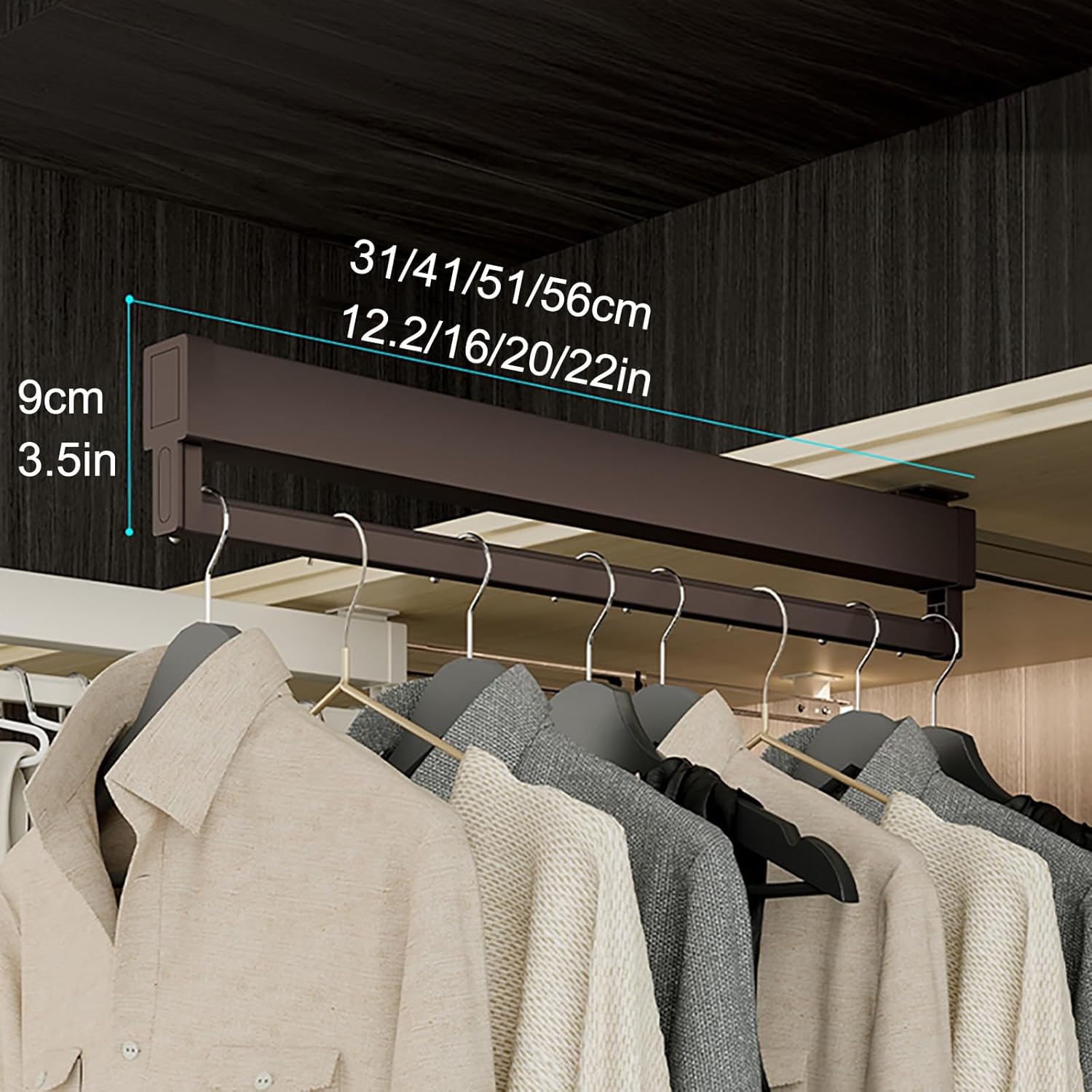 ヘビーデューティストレージ用のクローゼットロッドの拡張可能なプルアウトスライディングワードローブハンガーレールクローゼット組織ホワイ