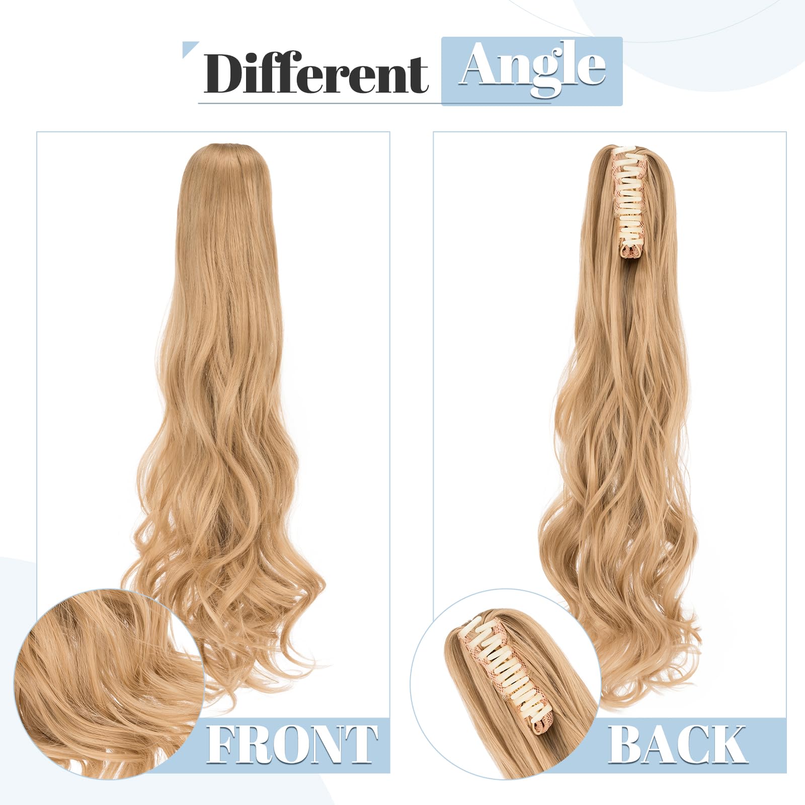 SEGO Claw On Ponytail Extension 18 Inch/45cm Curly Wavy Clip In Pony tail Synthetic Hairpiece, Light Blonde - Image 3