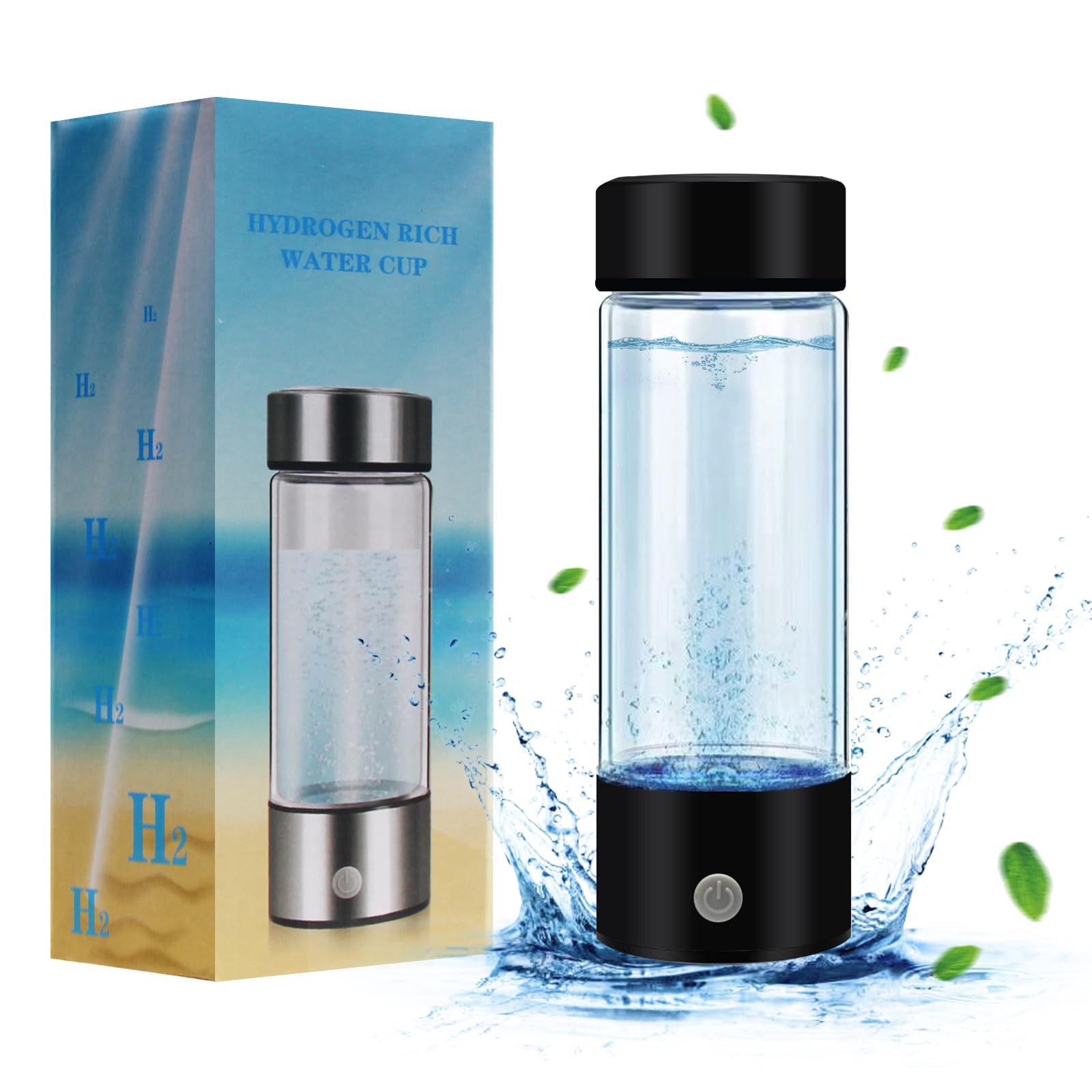 LEEZEL Generatore di Acqua Idrogenata, 420ML Portatile Tazza Ricca di Idrogeno Bottiglia, Bombola del Generatore di Idrogeno, Ricarica USB Portatile per Casa, Ufficio e Viaggi (nero)