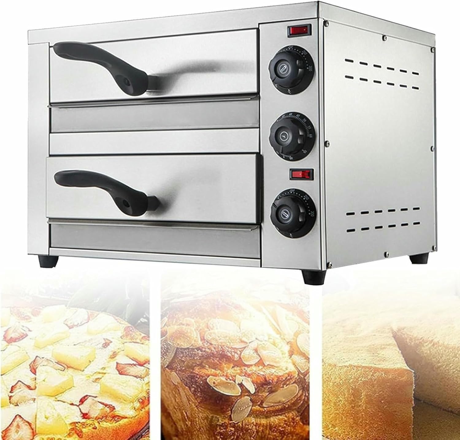 Double Tier Pizza Oven, Commercial Countertop Electric Pizza Oven, Multipurpose Indoor Stainless Steel Pizza Oven