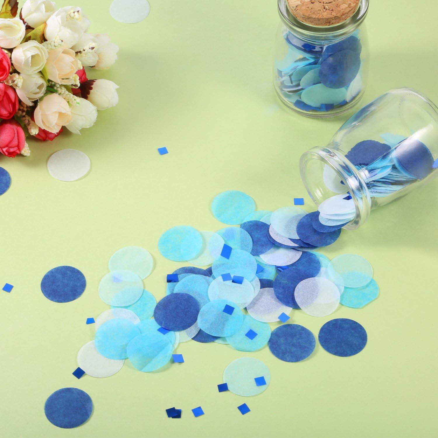 TecUnite 1 Inch White Blue Confetti Round Tissue Paper Table Confetti Dots