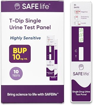 Safe Life [10 Pack] Buprenorphine BUP Single Panel Urine Drug Test, Highly Sensitive, Cut-Off Level of 10 ng/ml, Fast Result Within 5 Mins