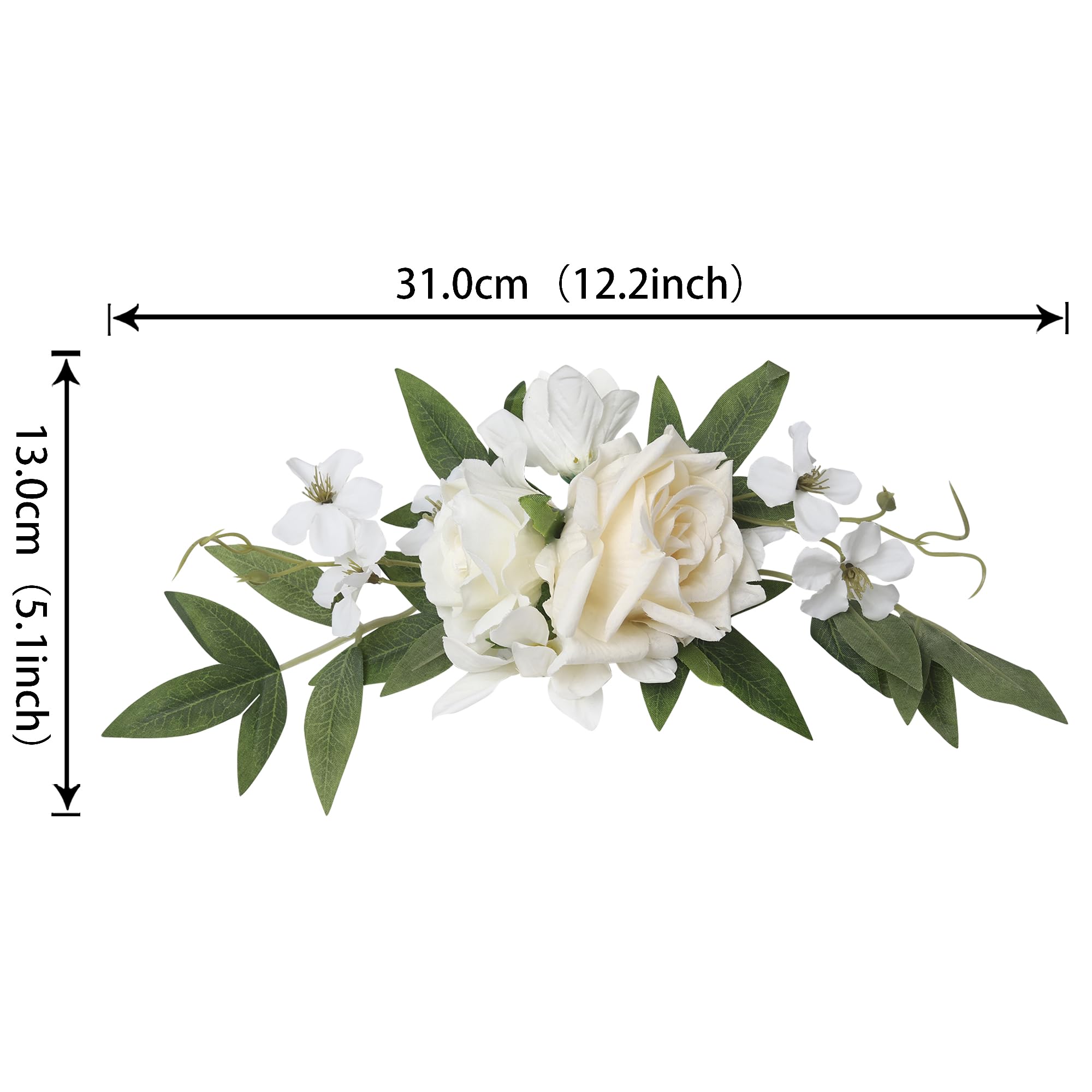 Rsstarxi 1 Pack Assembled Artificial Flower Mother's Day Cake Topper White Rose Flower Artificial Leaves Cake Pick Decoration for DIY Wedding Bithday Valentine's Day Party Cake Decorations Supplies