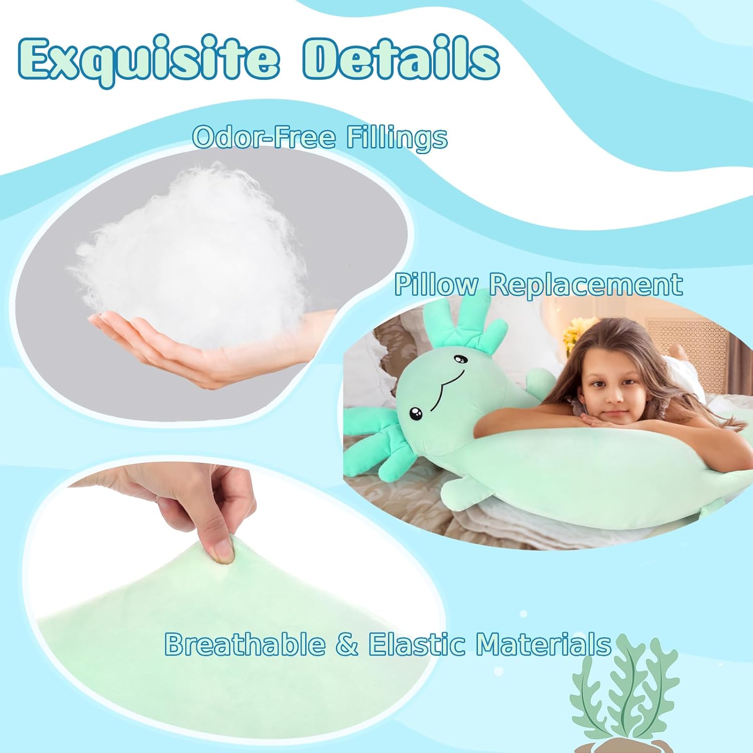 Tezituor Green Axolotl Plush Pillow Axolotl Stuffy 48'', 4ft Glow-in-Dark Stuffed Animal Plush Salamander Body Pillow for Axolotl-Lover 6-12 Girls Gifts Valentine's Day Christmas