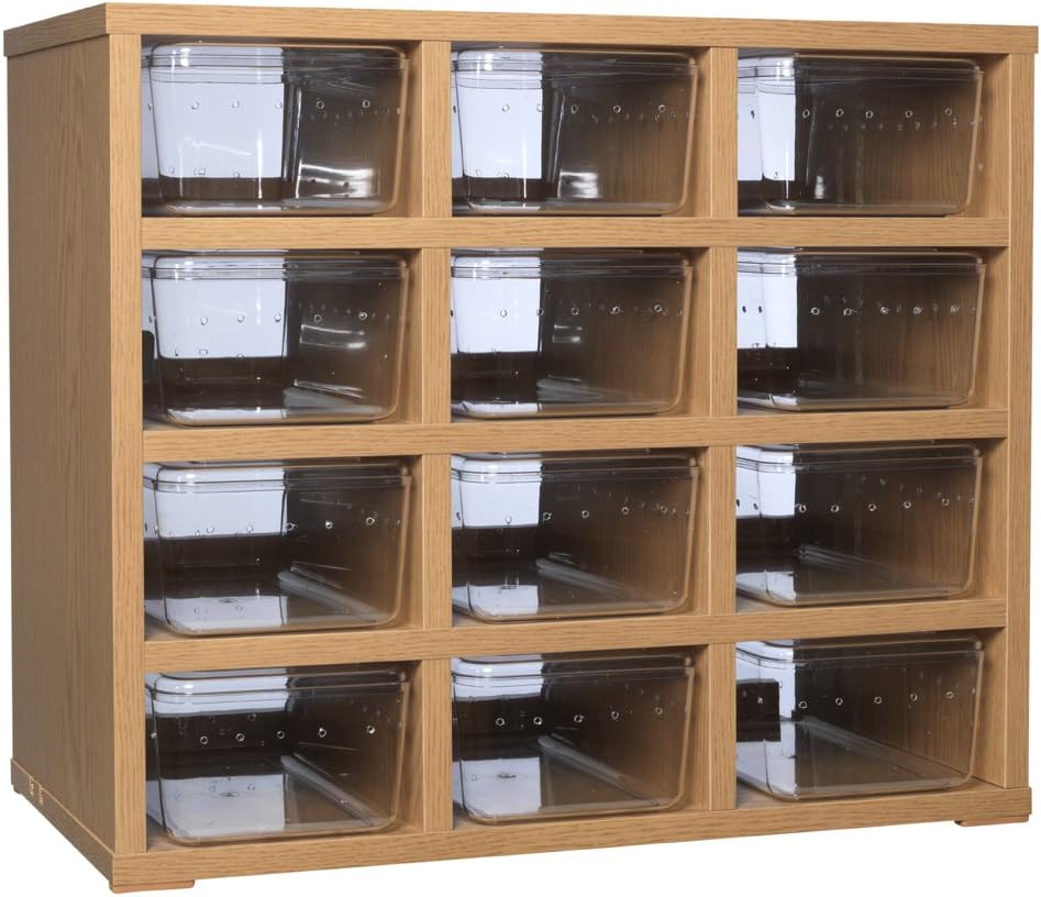 Monkfield 12 Tub Hatchling Snake Rack, Oak