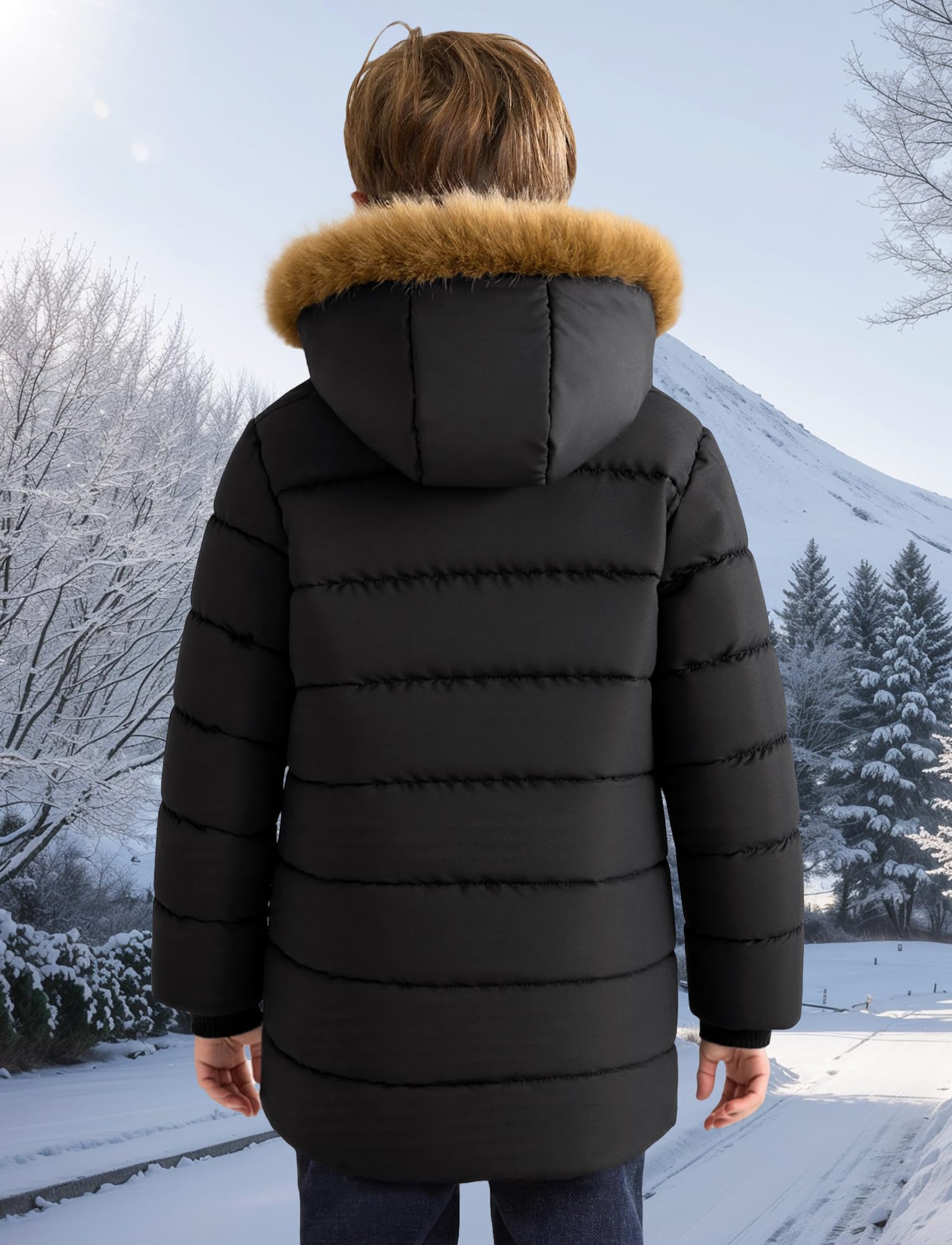 SEAUR Giacca invernale per bambini, imbottita, con cappuccio, trapuntata spessa, calda giacca parka con cerniera, 3-10 anni