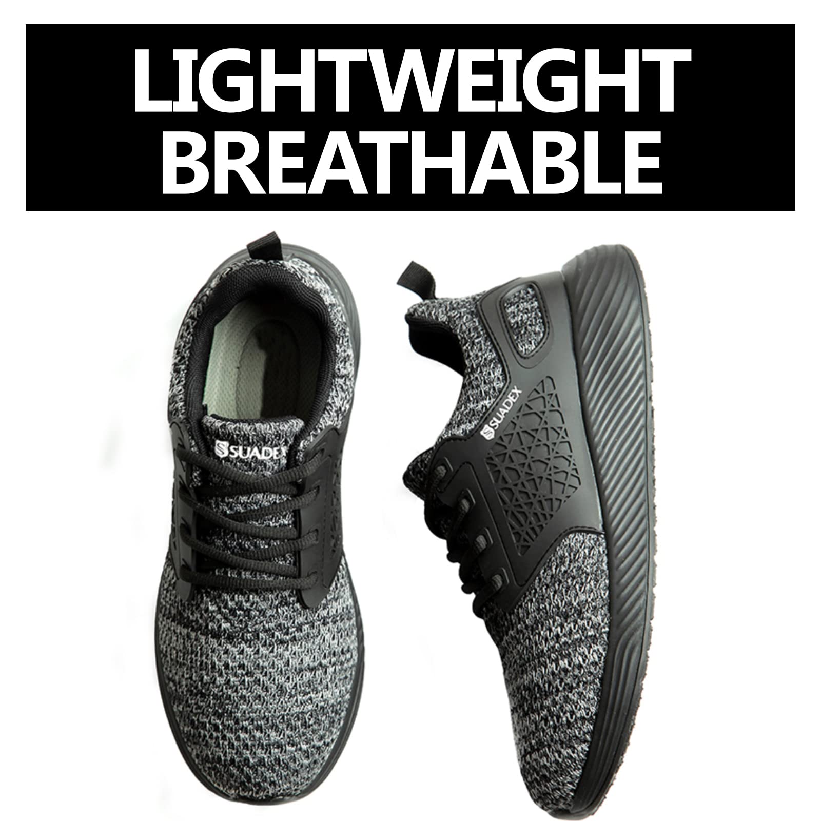 SUADEX Steel Toe Sneakers for Men Women Indestructible Work Shoes Lightweight Comfortable Safety Sneakers Slip-Resistant Composite Toe Shoes for Construction