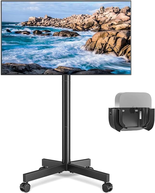 Rfiver Mobile TV Cart Rolling TV Stand for 23-65 Inch Screens (Black) | Portable TV Stand on Wheels with Tilt and Height Adjustable, Outdoor TV Mount Stand up to 88 lbs for Home MAX VESA 400x400mm