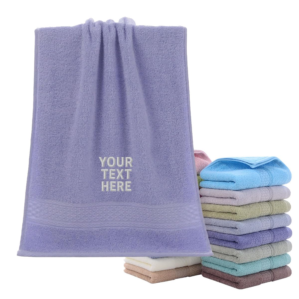 Van Der Linn Personalised Embroidered Custom Name Towels Face Cloth Hand Towel Gift Bathroom (Light Purple (74x33)) — image 1