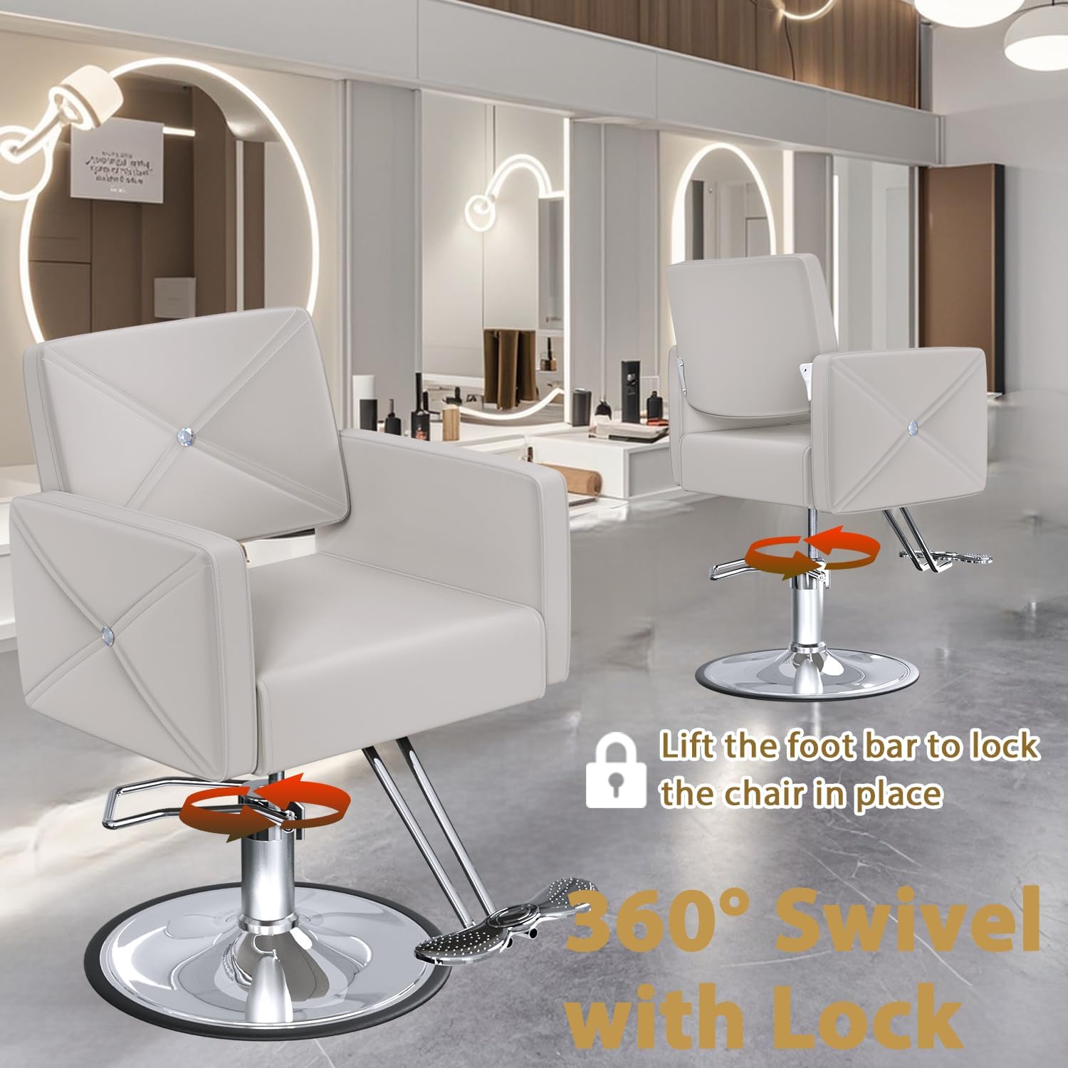 Salon Barber Chairs for Hair Stylist, Hair Salon Stylist Chair with Heavy Duty Hydraulic Pump Height Adjustable, 360 Degrees Rolling, Barber Braider Spa Beauty Equipment, Studio Gray