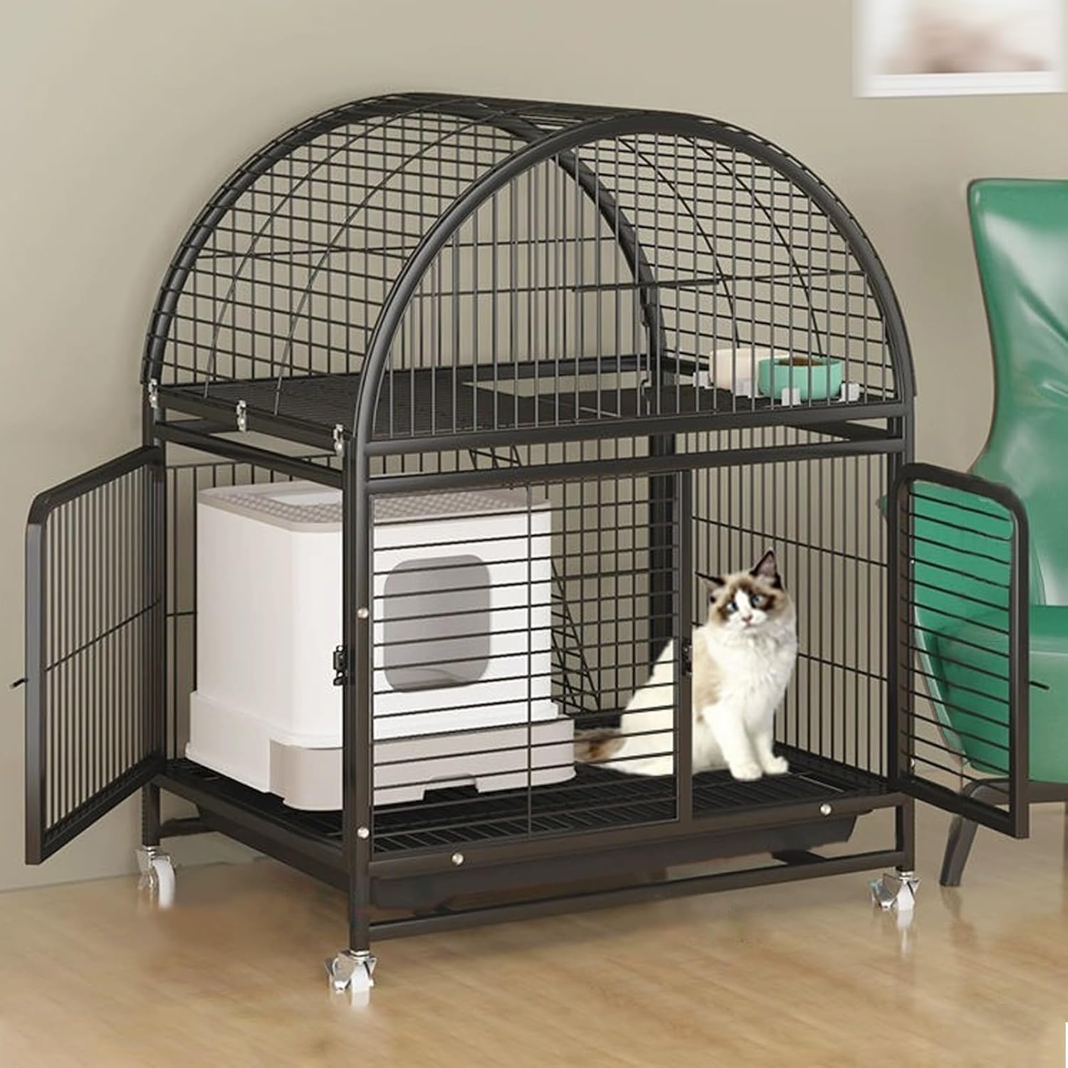 Cat Enclosures, Metal Cat Cage Indoor, Detachable DIY Cat Playpen, Puppy Fence, Rabbit Fence, Suitable for Small and Medium Cats and Kittens, Easy to Assemble(Black,31.1x/38.1"/79x97cm)