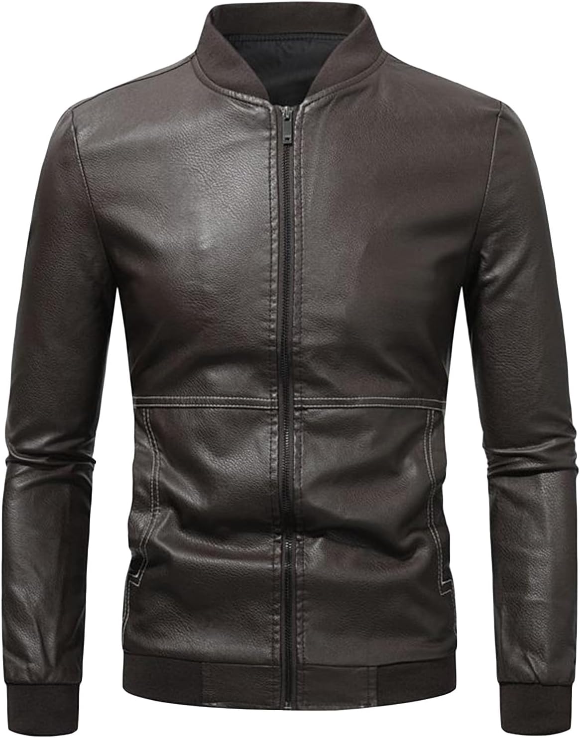 Men's Slim Fit Leather Jacket Male Casual Stand Collar Lightweight Leather Coat Men Autumn Faux Leather Jacket