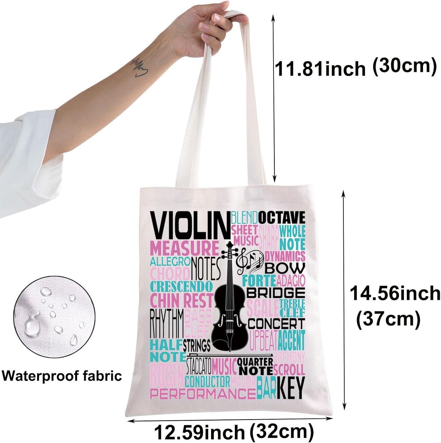 BWWKTOP Violinist Canvas Tote Bag Violin Lover Gift Violin Player Shoulder Bag Violins Music Teacher Gift image 4
