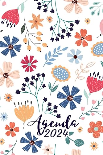 Agenda 2024: Planificateur semainier 1 semaine sur deux pages avec Heure, 12 mois de Janvier à Décembre 2024, format A5 | Fleurs.