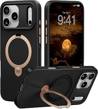 CASEKOO Midnight Black for iPhone 17 Pro Max Case with Spin Magnetic Stand | 18FT Military Protection, Non-Slip Edge, Fit for MagSafe, Shockproof for iPhone 17 Pro Max Phone Case 6.9