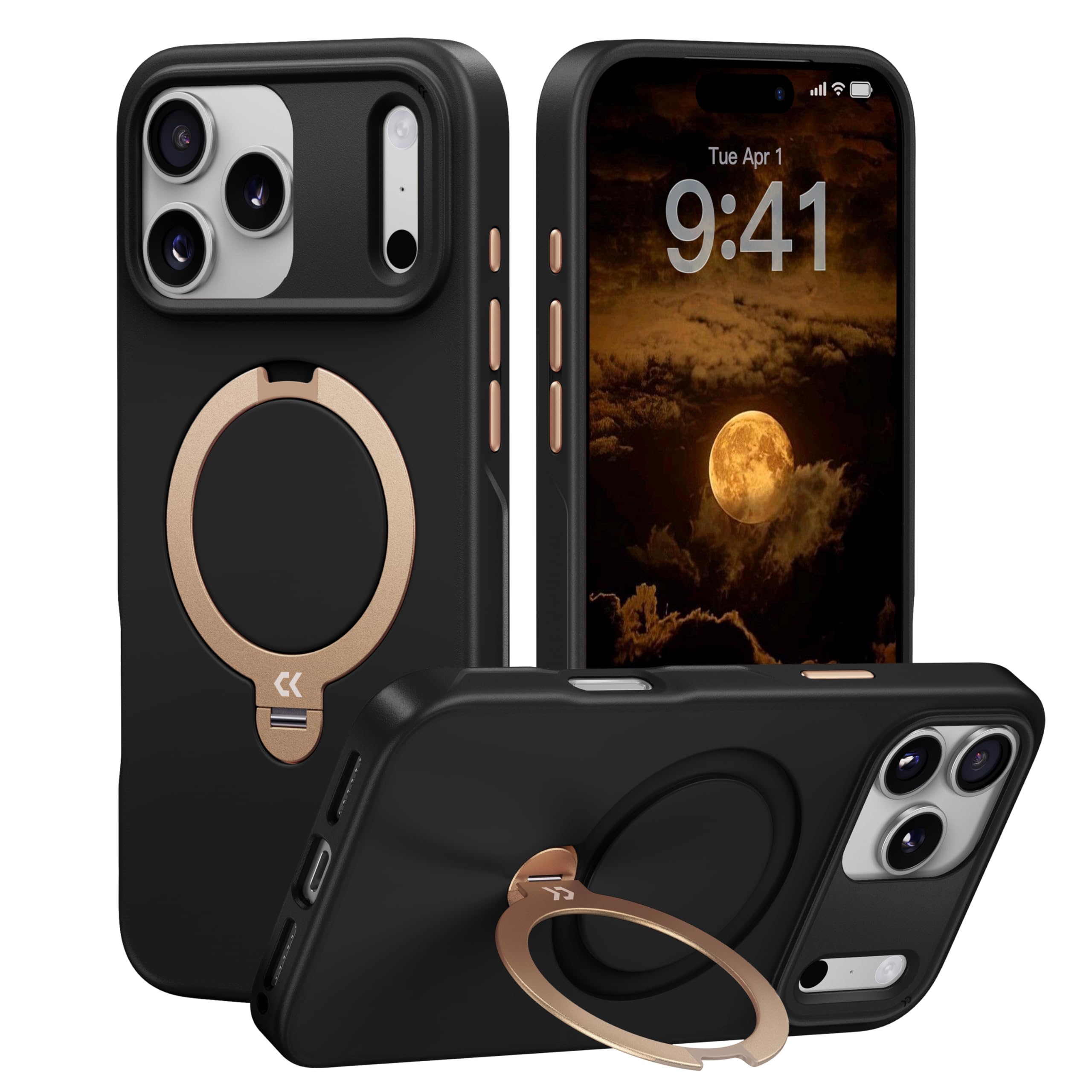 Photo 1 of CASEKOO Midnight Black Designed for iPhone 17 Pro Case with Spin Magnetic Stand [16FT Military Protection] [Non-Slip Edge] [Fit for MagSafe] Shockproof for iPhone 17 Pro Case with Stand 6.3''