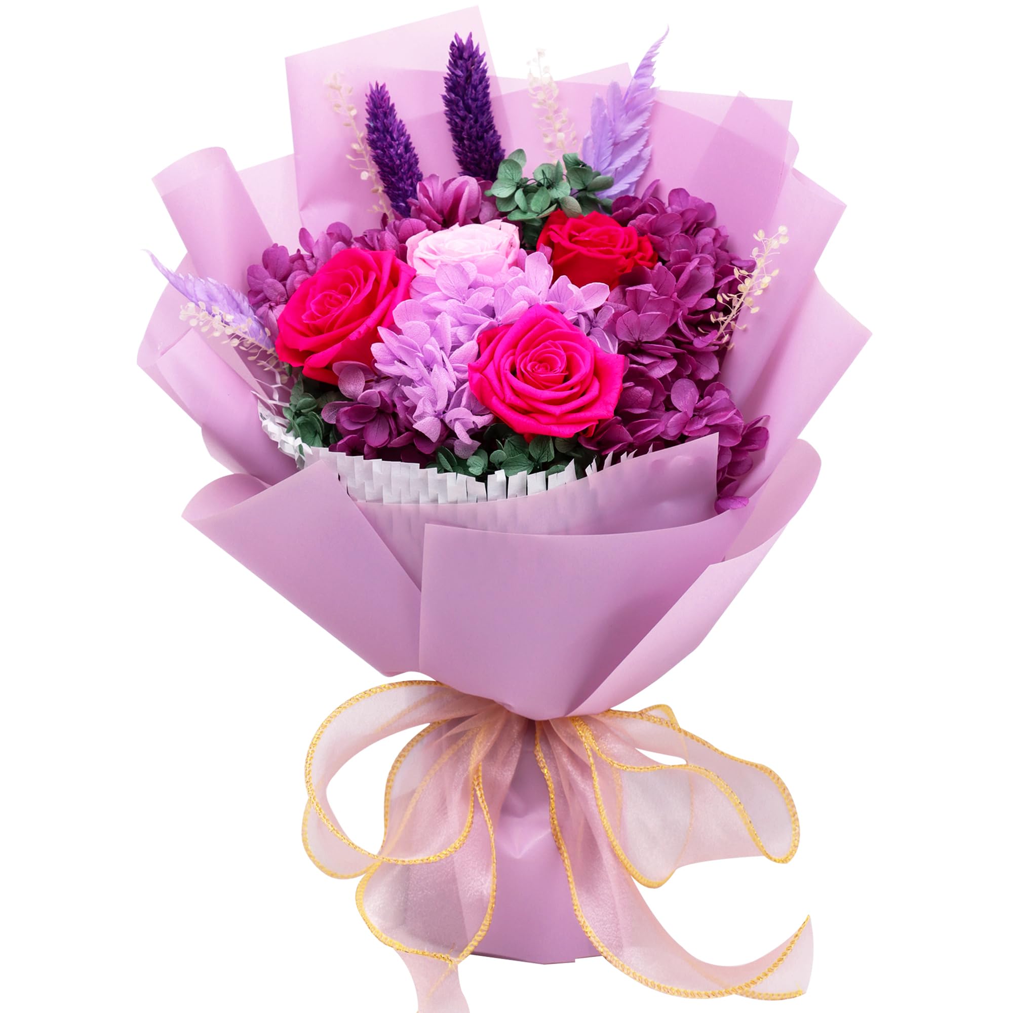 Forever Rose Flowers Bouquet, Preserved Flower Bouquets, Long Lasting Purple Roses, Gifts Bouquet for Mother Wife Girlfriend on Festivals Birthday Anniversary, with Notecard