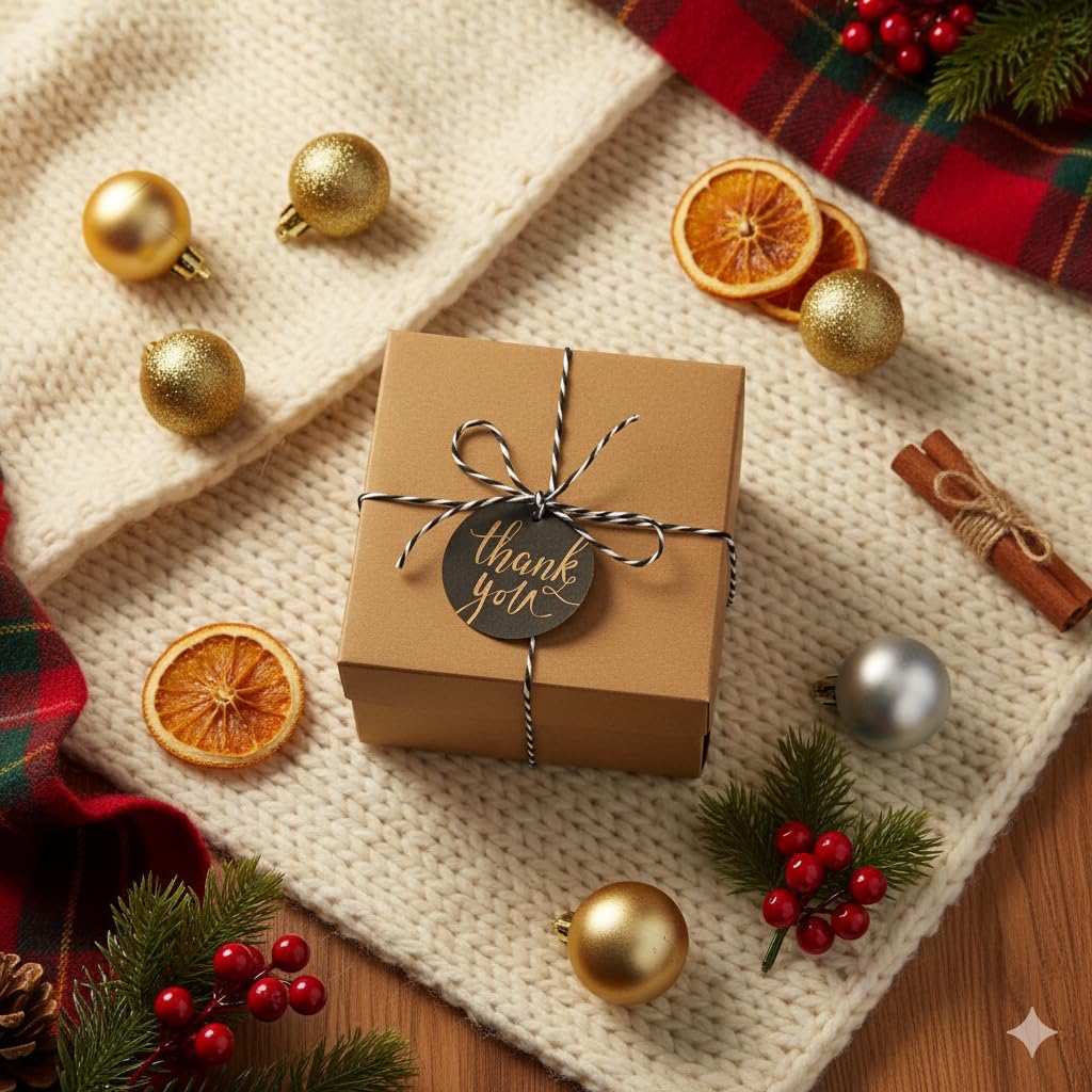 Emartbuy Scatola regalo in carta kraft naturale, 11 x 11 x 12 cm, scatola marrone per caramelle, biscotti, con cordino ed etichetta, confezione da 36