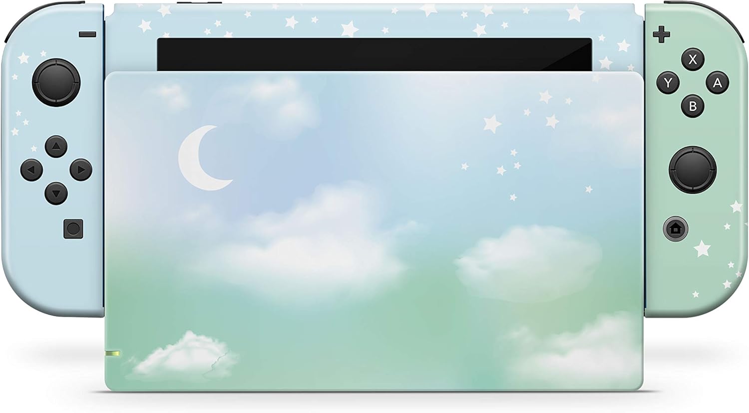 Tacky Design Clouds Skin Compatible with Nintendo Switch Skin Wrap Cover, Pastel Green Sky Moon Skin for Nintendo Switch Stickers, Premium Vinyl 3M Full Wrap Decal (Switch (2017))